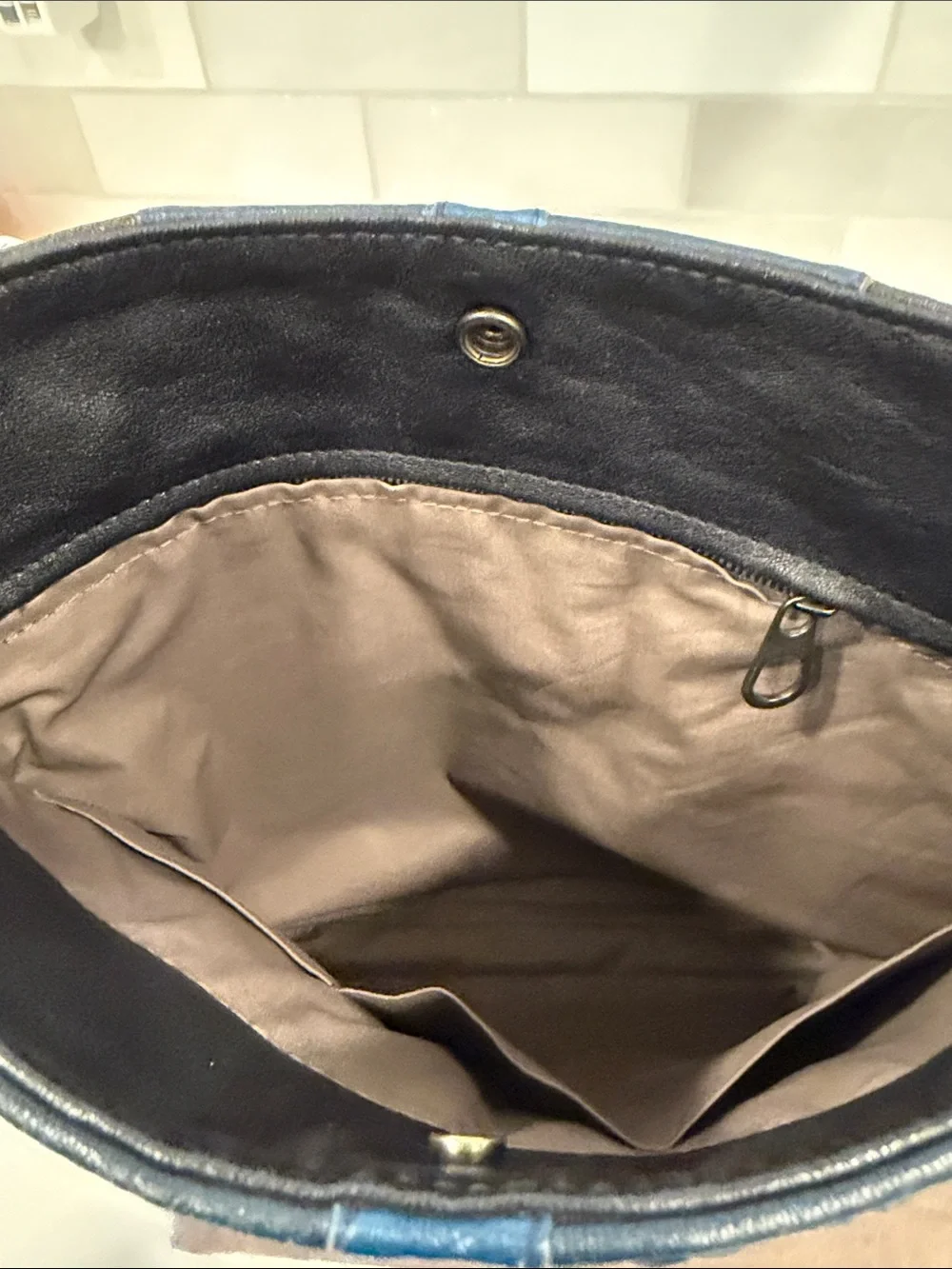Bottega Veneta Men's Woven Leather Blue & Black Napa Intrecciato Bag